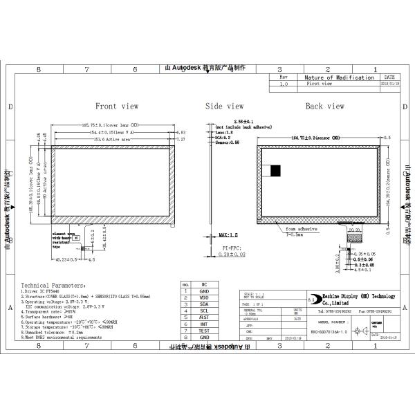 Dustproof PCAP Capacitive Touchscreen Panel GT9271 Driver IC 4.3 Inch