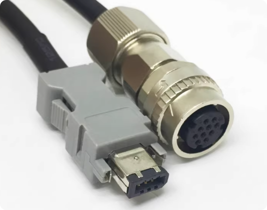 Yaskawa Servo Motor Encoder Cable with 1000V Voltage Rating Silver Gold Plated Contacts for Panel or Cable Mount