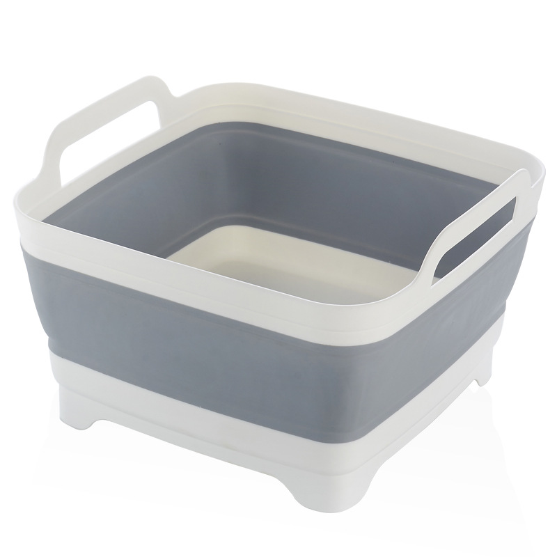 Portable Square Plastic Storage Baskets Foldable Fruit Vegetable Rack with Retractable Drain Kitchen Sink for Wash Veggies Fruit
