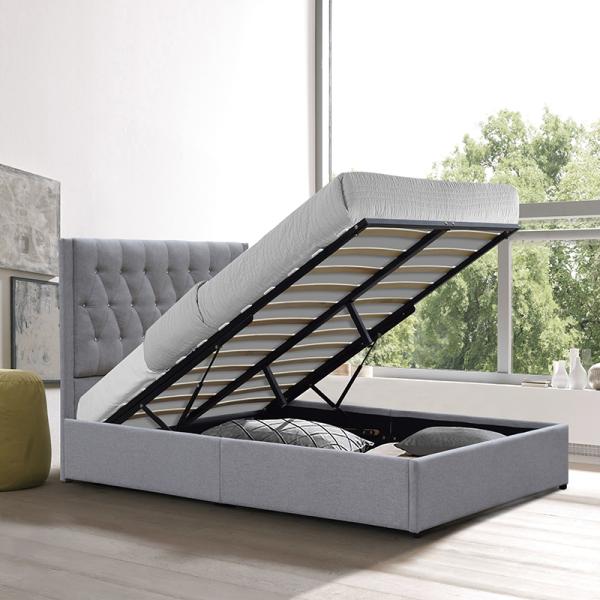 Button Tufted Upholstery Storage Bed Frame Full Size Grey Linen Fabric