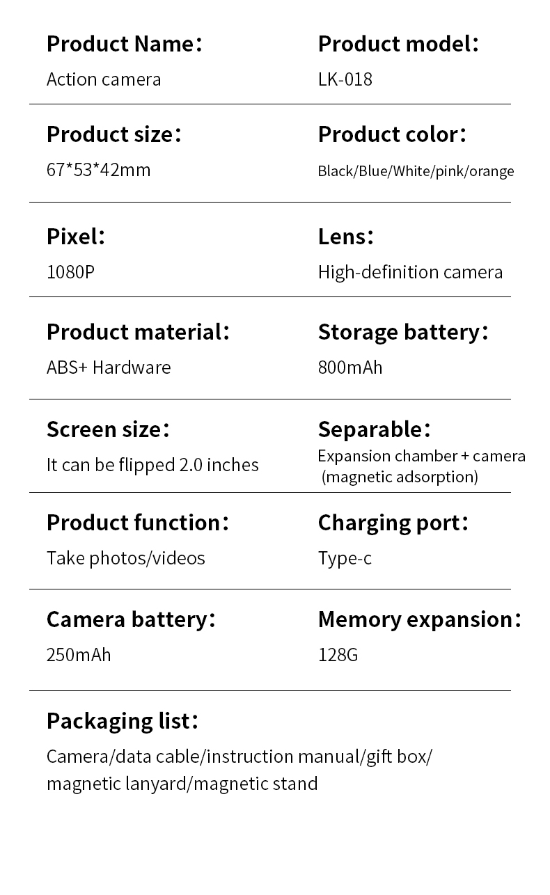 Panoramic Camera Magnetic Detachable Action Camera 2.0 Inch Flip Screen Electronic Anti Shake WiFi APP Transfer