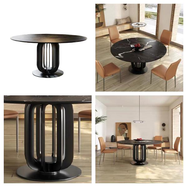 Round Ceramic Marble Birdcage Shape Stainless Steel Marble Dining Table