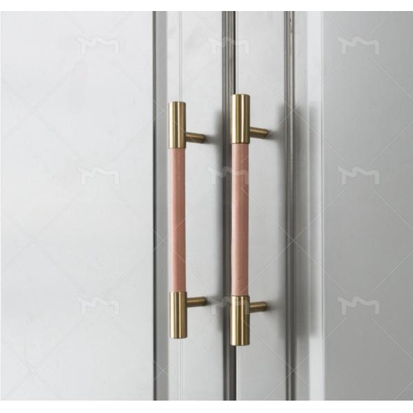 5 Inch Real Leather Handles Cabinet Brass T Bar Pulls Pink Single Hole Knobs