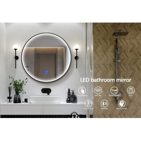 Copper Free Silver LED Framed Mirror Shatter Proof LED Makeup Mirror For Wall Decoration