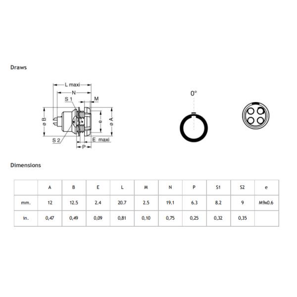Lemo EEG female 0B 1B 2B 4pin panel outside assembly socket with fixed nut