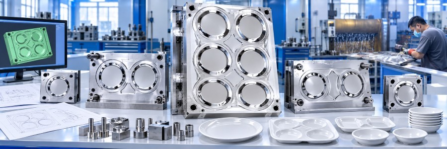 Hard chrome plated melamine tableware mold, precision compression mould for melamine plates bowls trays hot press production
