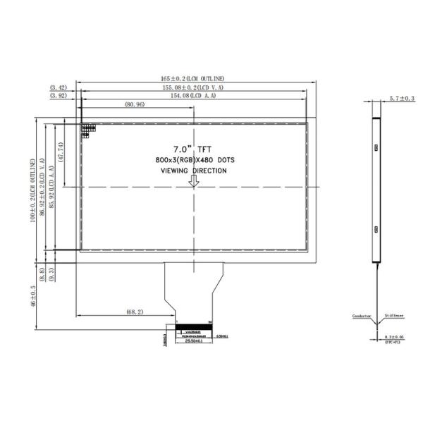 260 Cd/M2 7 Inch LCD Display Kit 800X480 Pixel 24 Bit RGB Interface