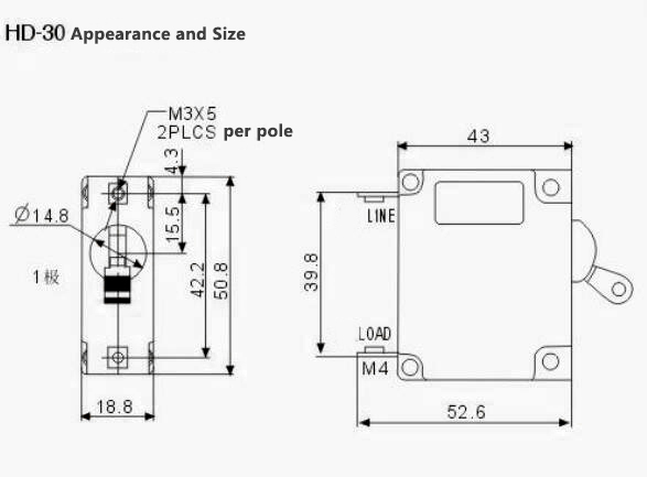 HD Series Electromagnetic Overload Protector Hydromagnetic Hydraulic Magnetic Circuit Breaker 32V 48V 60V 80V DC
