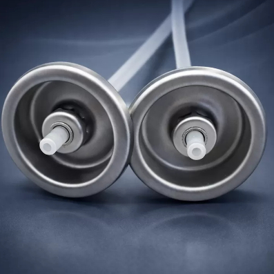 Overall view of sunscreen aerosol valve showing complete assembly