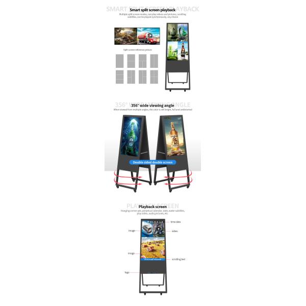 Double Screen 32in Floor Stand Folding Digital Menuboard With LED Backlight