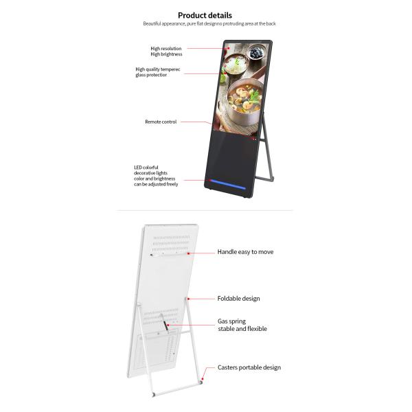 Movable 43 Inch LCD Advertising Video Player With Casters