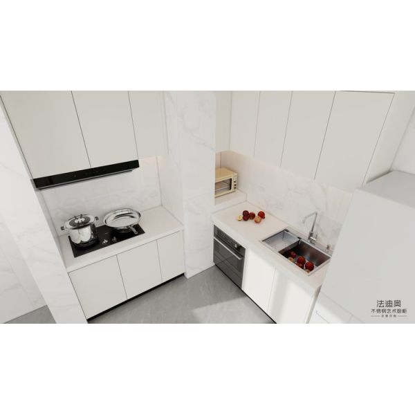 Fadior Full Stainless Steel White Custom Kitchen Cabinet with Modern Layout & Integrated Storage Solutions - White with kitchen cabinet overview