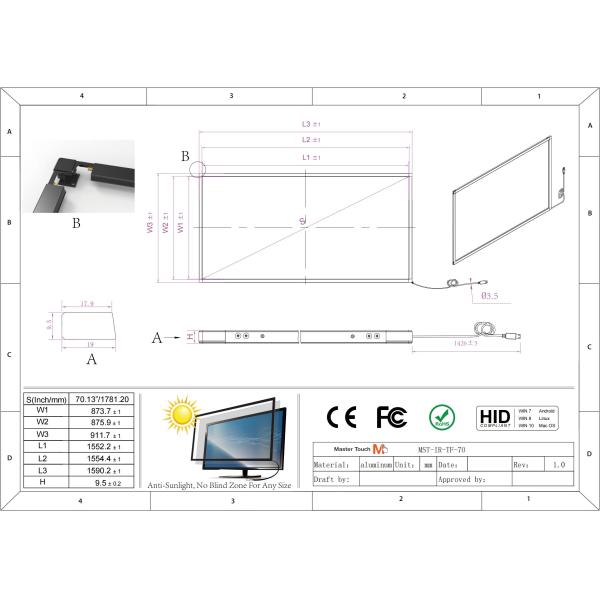 70 Inch Economical No Scratches Infrared Touch Panel 9.5mm Thick