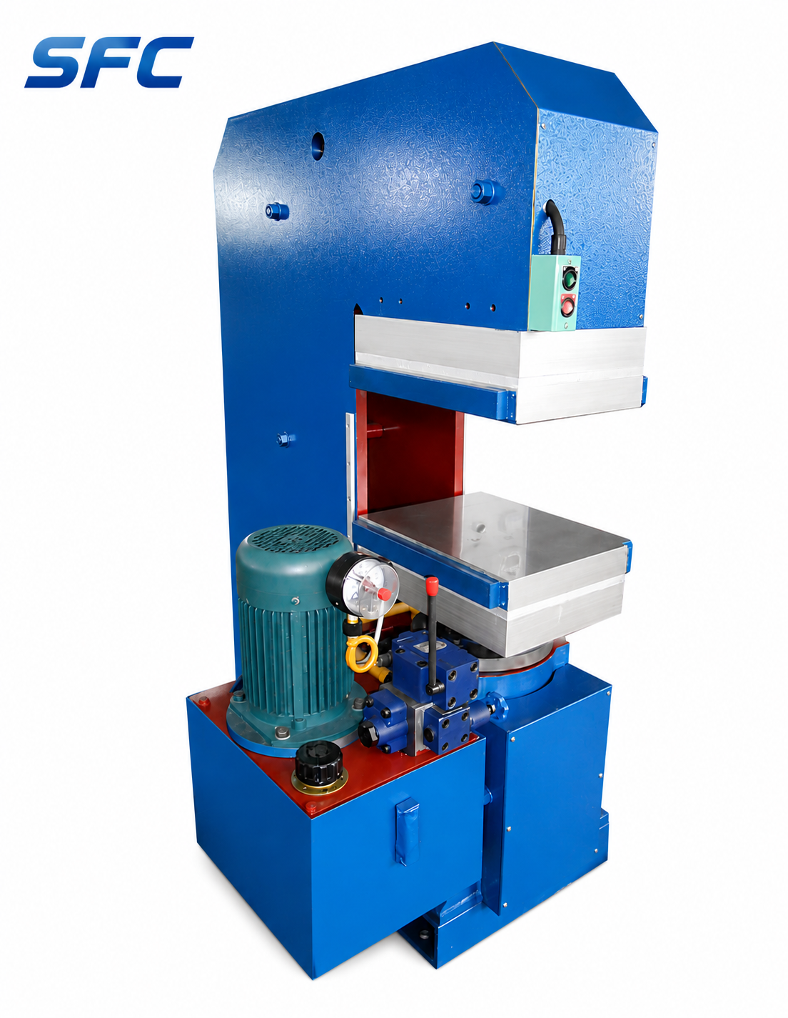 PLC Controlled 0.25MN Total Pressure Electric Heating C Type Vulcanizing Press for Rubber Car Mat Making