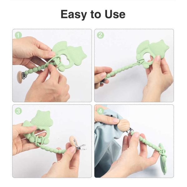 Soothie Chewable Dummy Clip Pacifier Clips Silicone Teething Beads