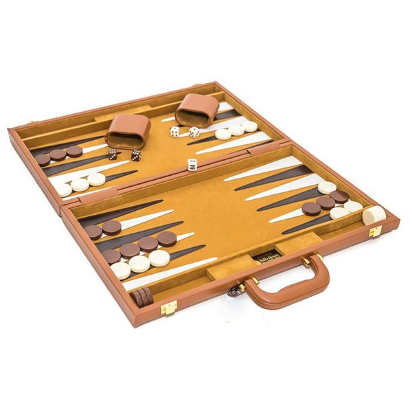 OEM Size Light Brown PU Leather Game Boxes Backgammon Board Game Set