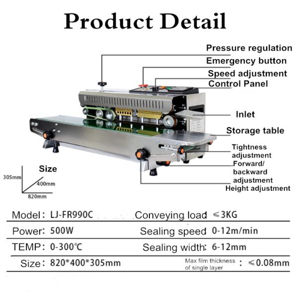 Horizontal Continuous Band Sealing Machine with Iron Gear and 0-300C Temperature Range
