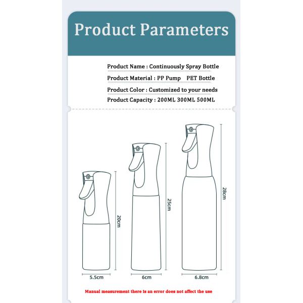 Plastic Continuous Spray Bottle 200ml 300ml 500ml Leakproof and Refillable for Cosmetic Liquids