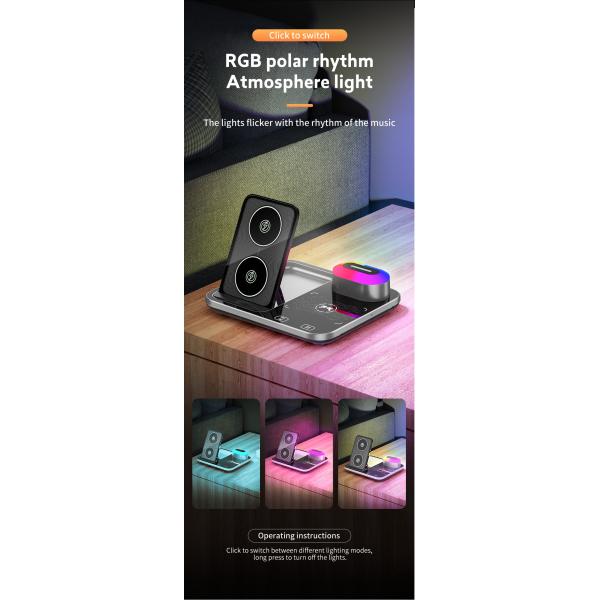 Multi Function Qi Wireless Charging Stand 110KHz Dimming Black Convenient