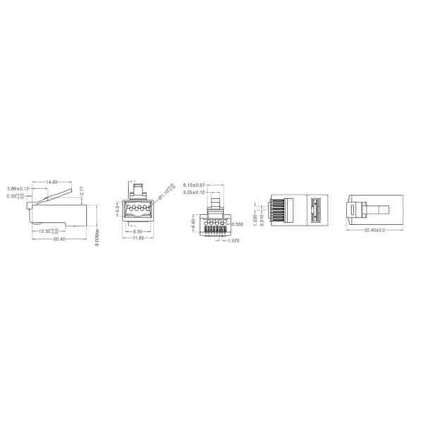 CAT6 UTP Pass Through Connector Dimensional Structure