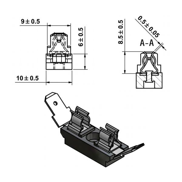 Bakelite Material Electrical PCB Mount 5x20mm Fuse Block With Quick Connect