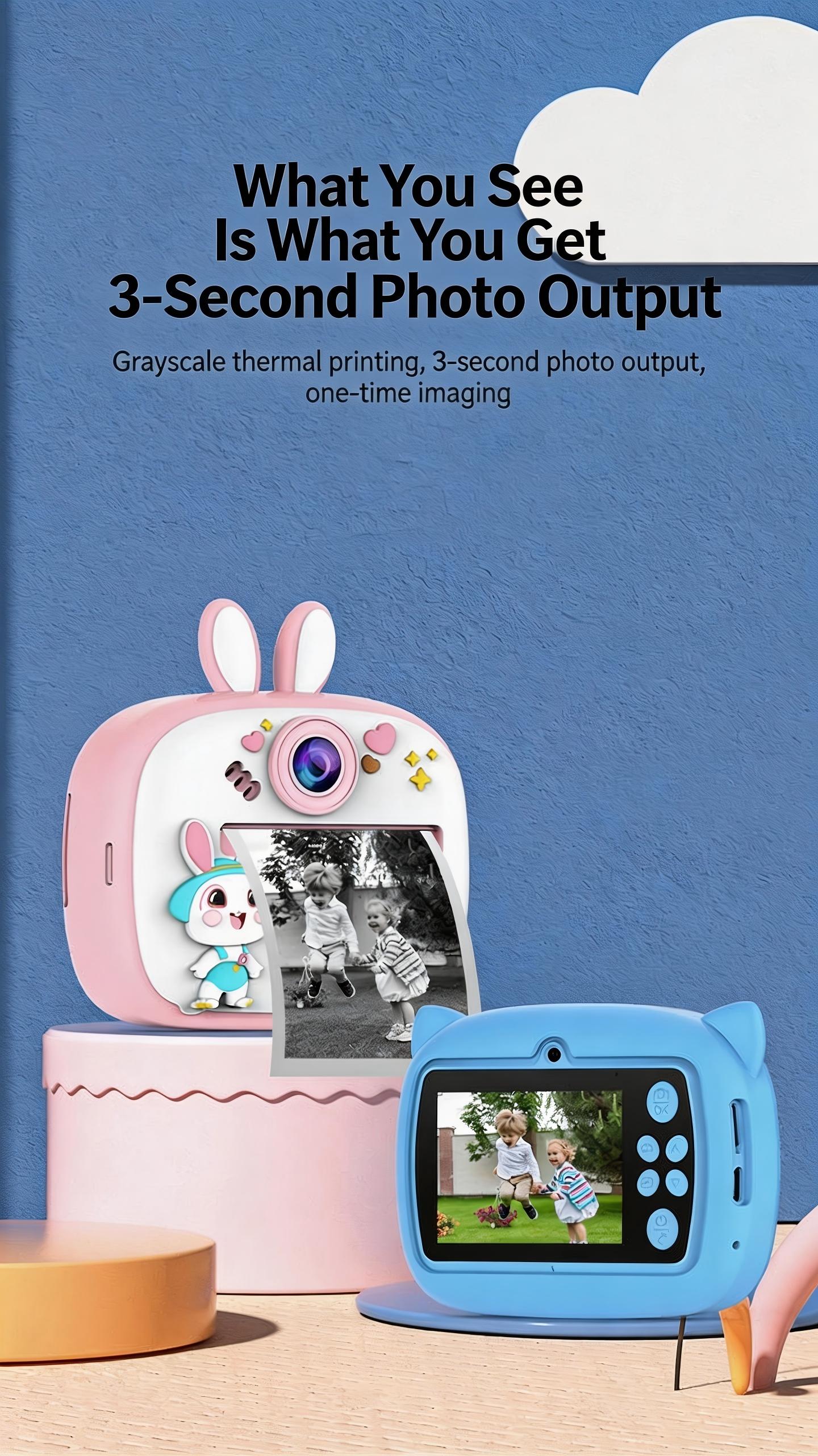 New Multi-Function HD Dual Lens Kids Digital Camera with Instant Shooting Function, Supports Photo & Video Recording, 1080P