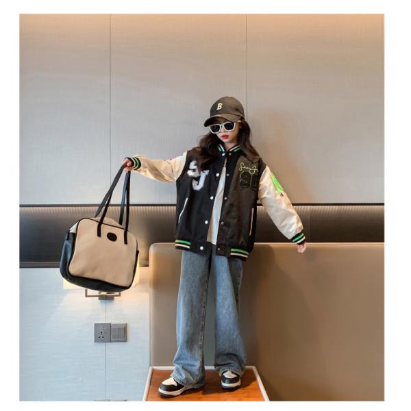 Aged 4-16 Childrens Spring Clothes Girls Patchwork Printed Baseball Jacket