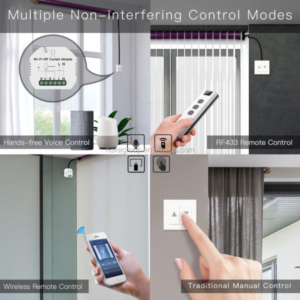 WiFi+RF433 Smart Curtain Switch Module with 9 Channel Remote Control for Roller Bllinds Shutter, Tuya/Smartlife, alexa,