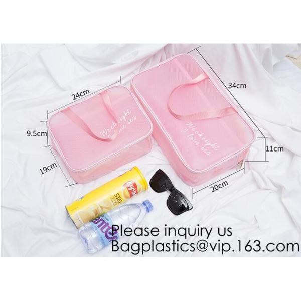 Compact Multi-purpose Handbag-style Transparent Glitter Cosmetic Pouch with Zipper Pocket on the Back, bagease, bagplast