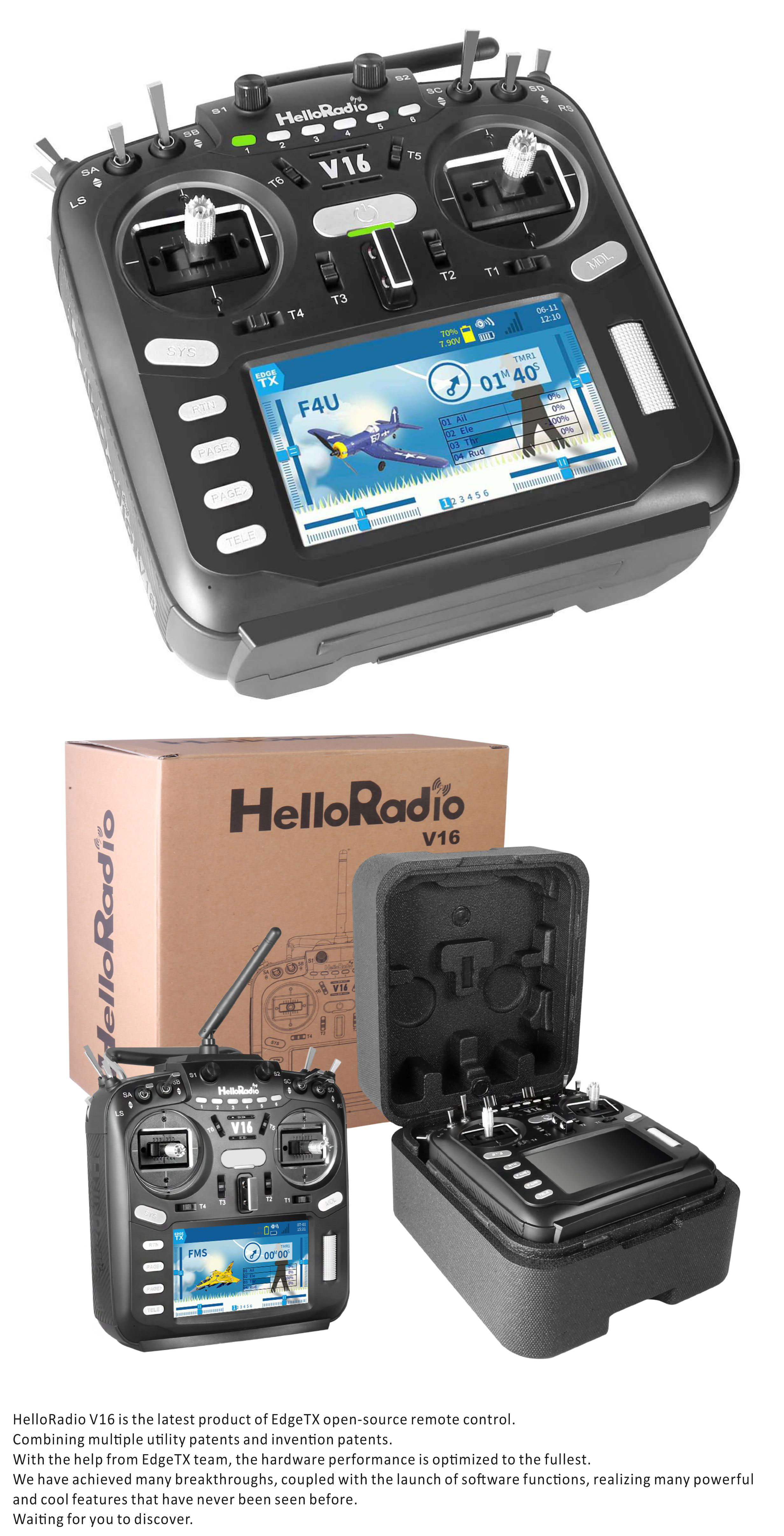 HelloRadio V16 PRO Multi Protocol Remote Control High-frequency Head EDGTX Touch Screen Radio Transmitter For RC FPV Drone
