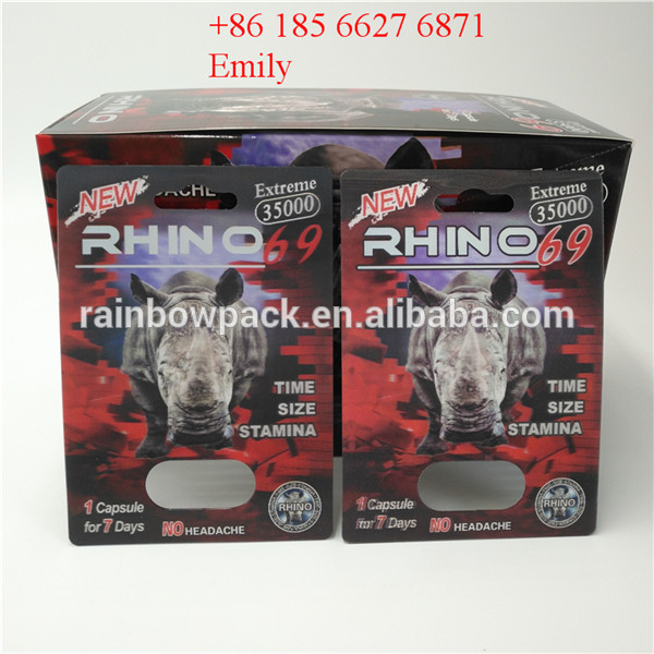 Private Labels Blister Card Packaging , Rhino Pill Plastic Blister Packaging