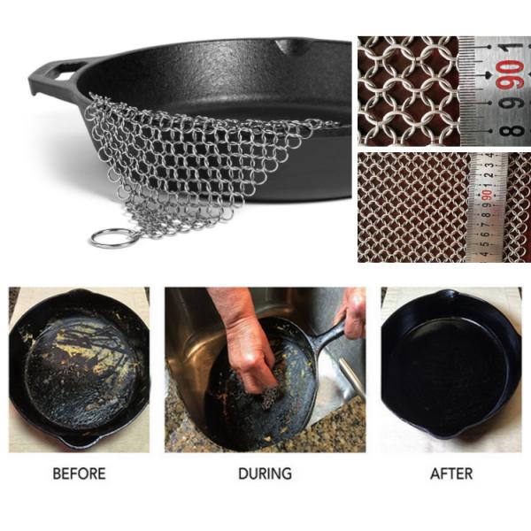 6'' Ss Round Cookware Chainmail Scrubber Cleaning Cast Iron Pan