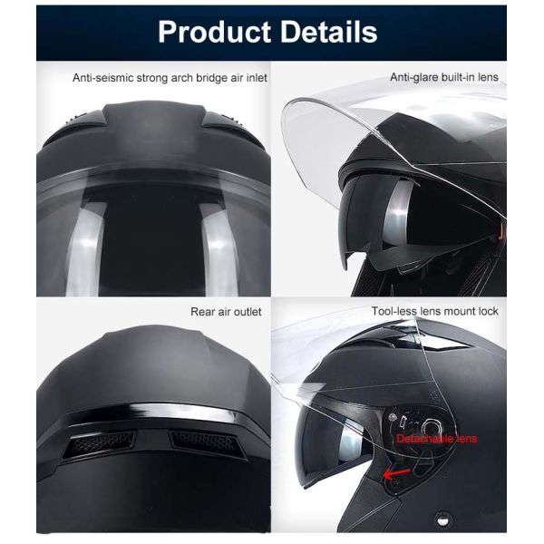 Adjustable Double Visor Flip Open Face DOT Approved Motorcycle Helmet with Custom Logo