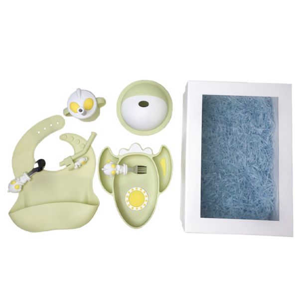 Customized Silicone Baby Feeding Set Food Grade Bib And Bowl Set With Spoon