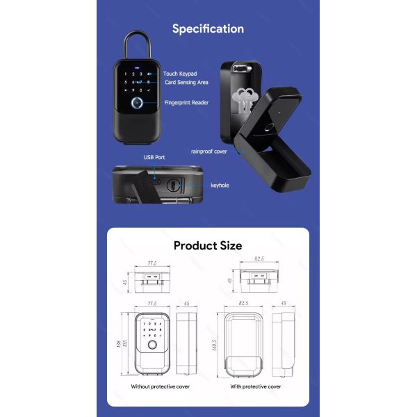 Multi Function Smart Key Box App Unlock Ways for Outdoor Glass Door Security Solution