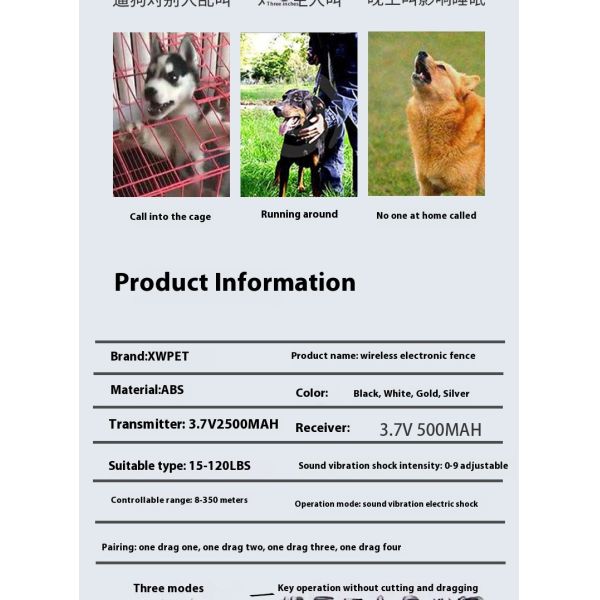 Smart Rechargeable Wireless Plastic Outdoor Dog Fence Training Collar Waterproof IP67 Electronic Shock Stop Barking Pet Training