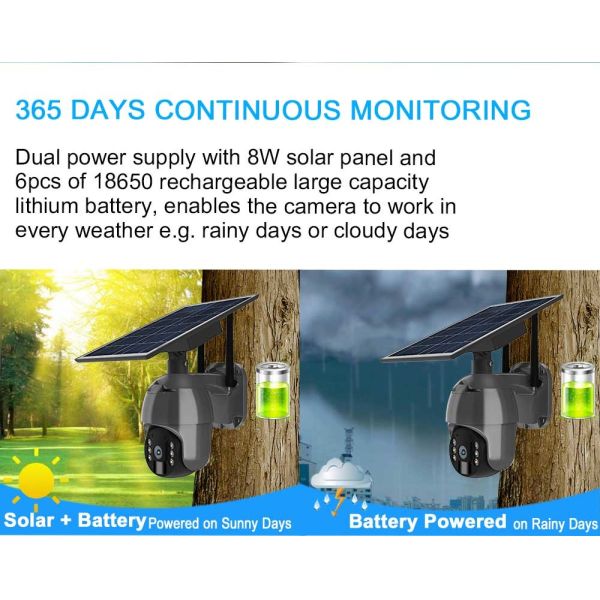 4MP WiFI Solar Security Camera IP65 Weatherproof Phone APP Control