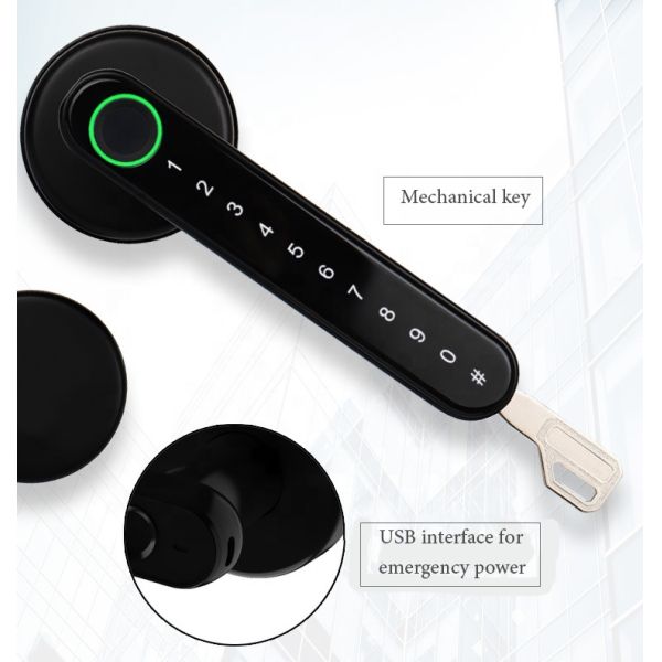 TT Lock APP Fingerprint Lock Bluetooth Smart Lock Digital Electronic Lock Keyless Door Lock Handle Zinc Black Handle