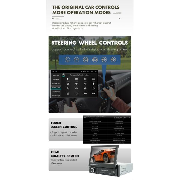 Single Knob Telescopic Universal Android Car Stereo 7 Inch Universal Android Player