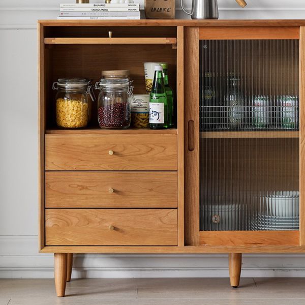 Buffet Kitchen Cabinet with Storage Cube, Solid Wood Side Cupboard Standing Drawer for