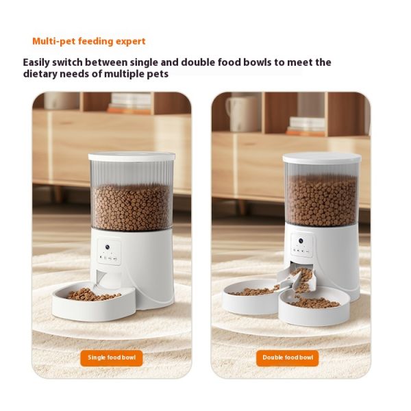 4L Dual Automatic Pet Feeder 1080P Camera Voice Control Timed Quantitative Double Bowl for Cats Dogs Battery Operated Plastic