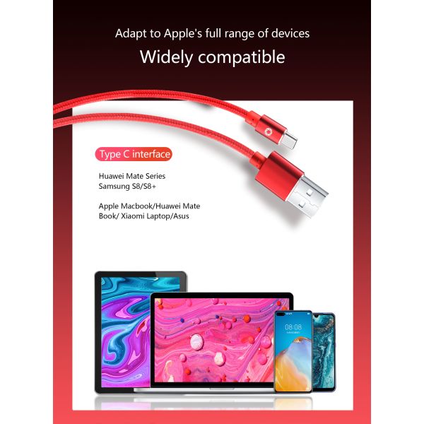 480Mbps Nylon 3A Usb C To Usb Cable 3FT Red Color PS5 Data Support