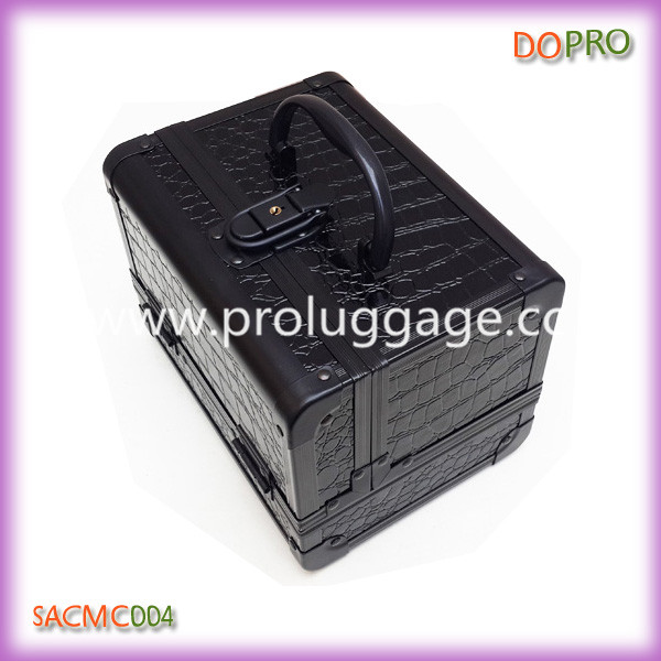 Small solid black crocodie pvc makeup case empty