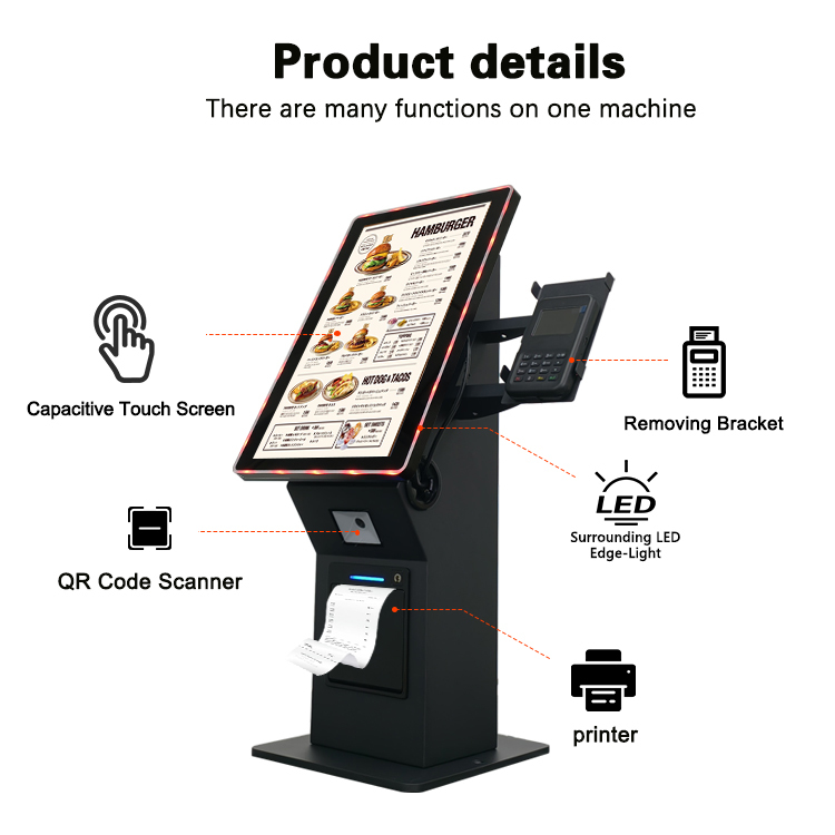 21.5 Inch Multi-Point Touch Screen Self Service Kiosk with LED Light for Cashless Payments