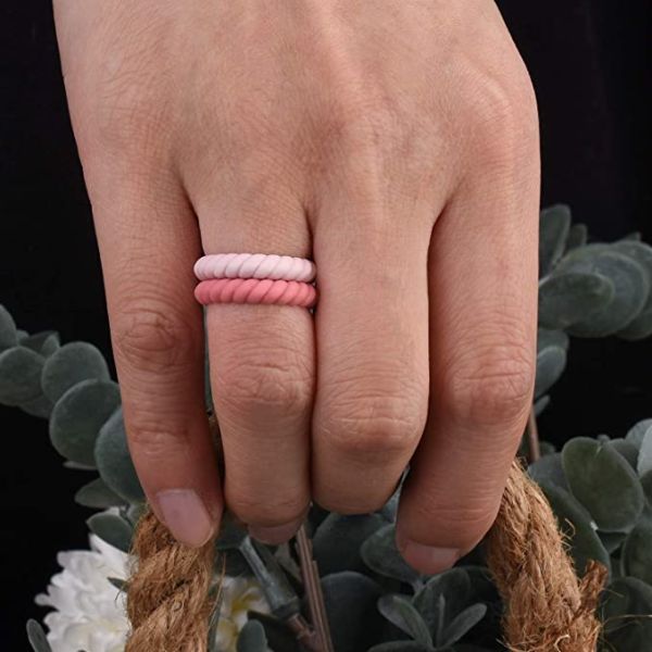 Thin Braided Stackable Sport Black Ring Hypoallergenic Silicone Wedding Rings for Women
