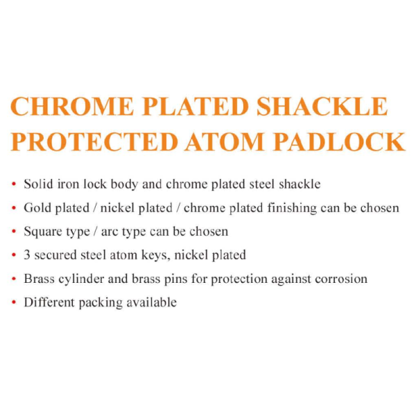 High Security Padlock Chrome Plated Shackle Protected Atom Padlock Customized Logo Accepted Type Padlock