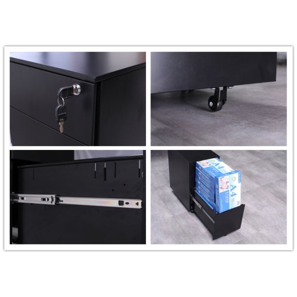 Oem 3 Drawer Key Lock 0.11cbm Metal Mobile Pedestal