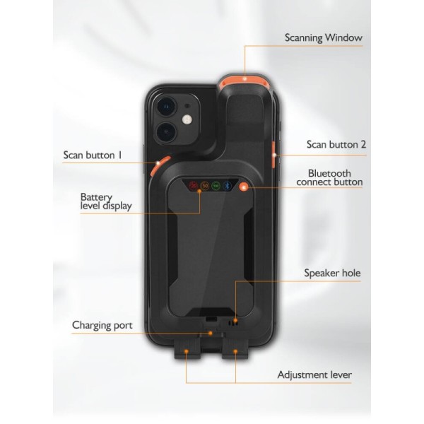 Mobile Phones Barcode Scanner 2d BT Back Clip with Iphones Barcode Scanner for Point of Sale System