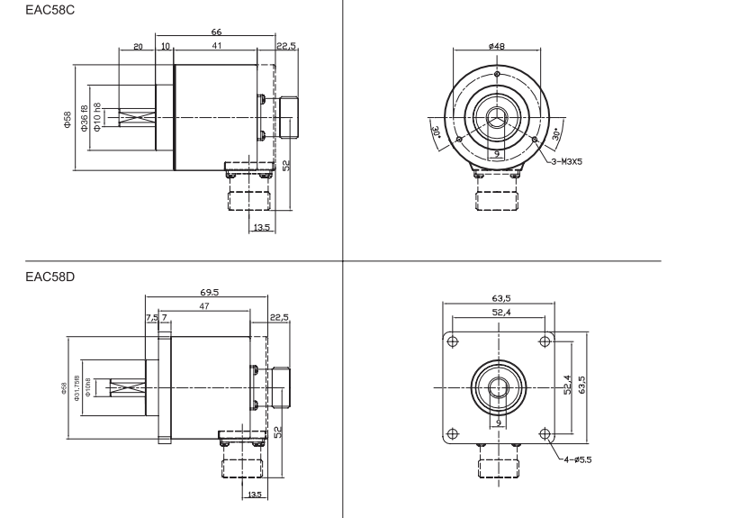 ELCO Encoder EAC58A10-GP6PPDR-4096DX Protection Level IP65