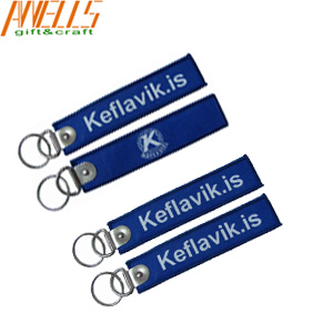 Custom design Woven Keychain Merrowed Border with eyelet and big ring